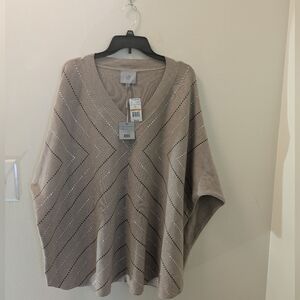 Elegant Taupe Poncho Sweater by LIV